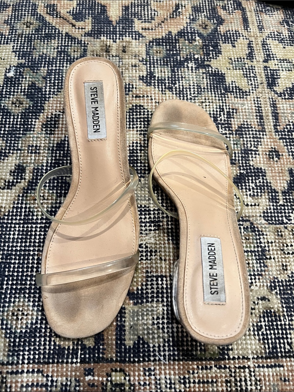 Steve Madden Nude Clear-Strap Slide Sandals